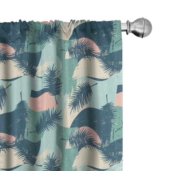 Ambesonne Tropical Window Curtains, Hawaiian Leaves and Plants, Each 28" W x 95" L, Slate Blue Multicolor