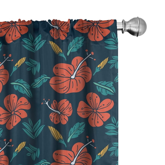 Ambesonne Tropical 4-Panel Curtains, Hibiscus Flowers Ornament, 56"x84", Burnt Sienna and Petrol Blue
