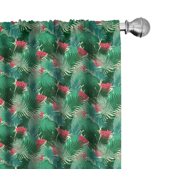 Ambesonne Tropical Window Curtains, Juicy Watermelon Slices, Each 28" W x 63" L, Dark Coral Sea Green