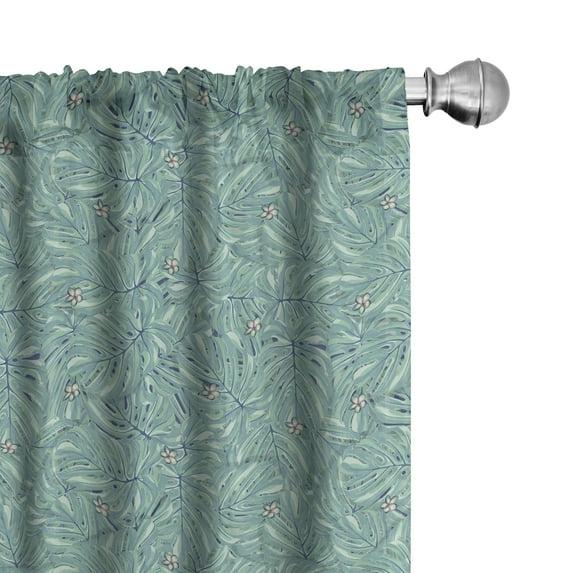 Ambesonne Tropical 4-Panel Curtains, Jungle Leaves Hand Drawn, 56"x84", Seafoam Turquoise