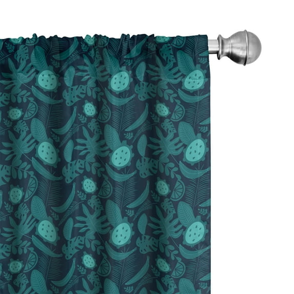 Ambesonne Tropical Window Curtains, Jungle Monstera and Leaves, Each 28" W x 95" L, Dark Seafoam Teal