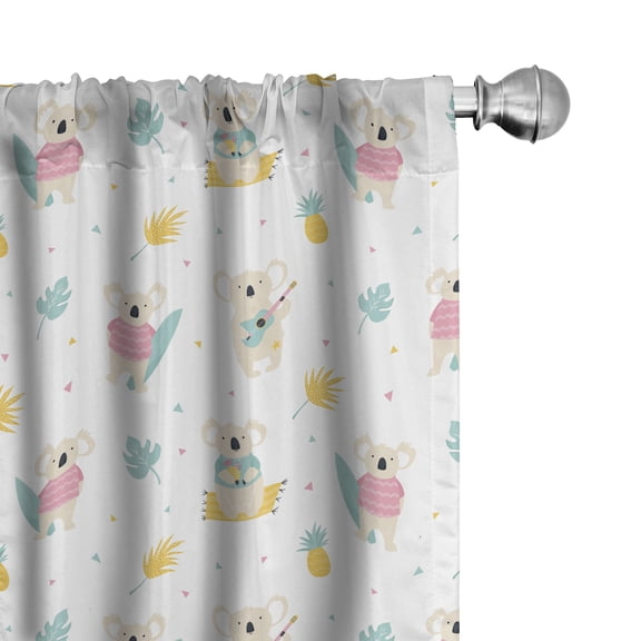 Ambesonne Tropical Window Curtains, Koalas Pineapples Pattern, Each 28" W x 95" L, Pale Pink Seafoam and Mustard