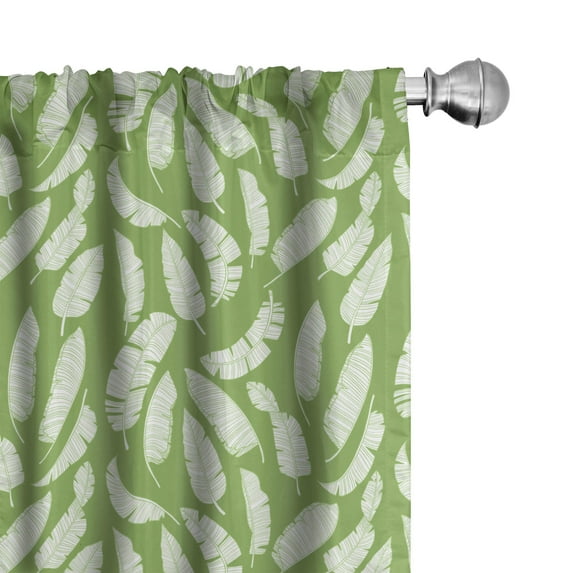 Ambesonne Tropical Window Curtains, Leather-Like Leaves Art, Each 28" W x 84" L, Pale Olive Green White