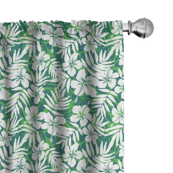 Ambesonne Tropical Window Curtains, Leaves Flowers Silhouettes, Each 28" W x 63" L, Fern Green White and Teal