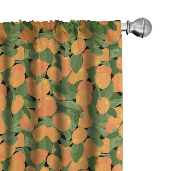 Ambesonne Tropical Window Curtains, Mandarin Tangerine Fruits, Each 28" W x 63" L, Pale Orange and Slate Brown