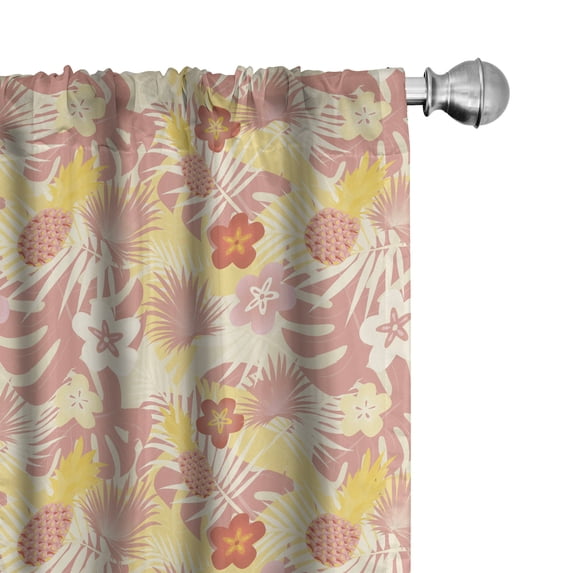 Ambesonne Tropical Window Curtains, Monstera Leaf Pineapple, Each 28" W x 95" L, Dried Rose Mustard
