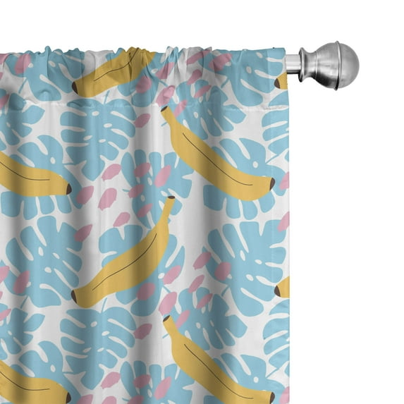 Ambesonne Tropical 4-Panel Curtains, Monstera Leaves Bananas, 56"x84", Sky Blue Mustard Blush