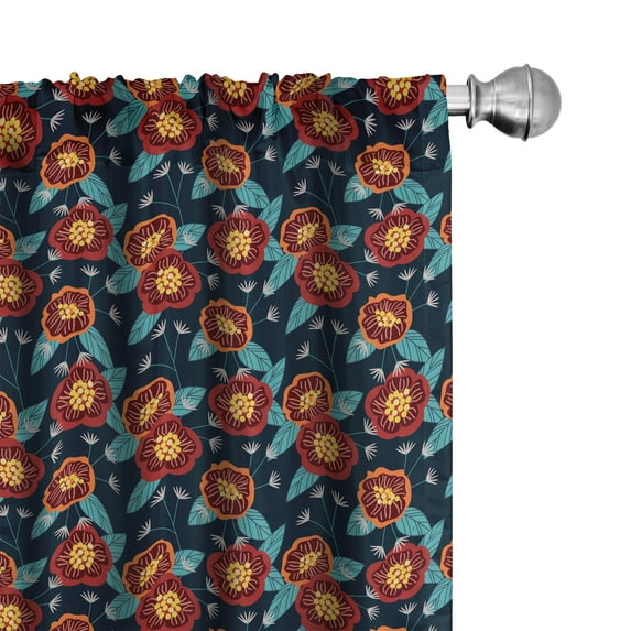 Ambesonne Tropical Window Curtains, Orange-Tone Flowers Art, Each 28" W x 63" L, Paprika and Cadet Blue