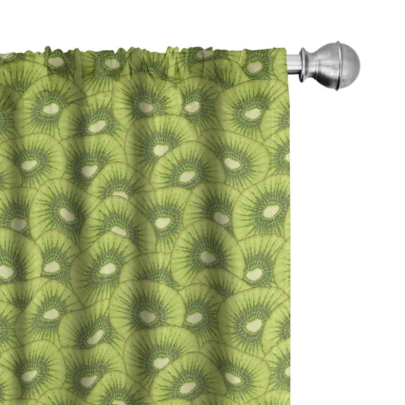 Ambesonne Tropical Window Curtains, Overlapped Kiwi Slices Art, Each 28" W x 95" L, Yellow Green and Dark Khaki