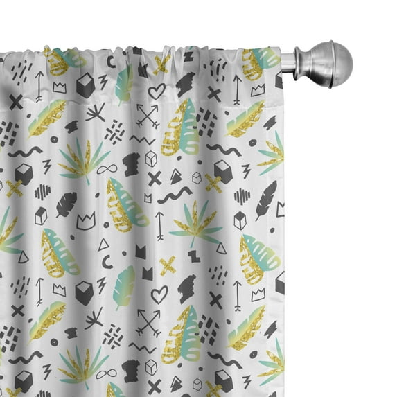 Ambesonne Tropical Window Curtains, Palm Leaves Arrows Cubes, Each 28" W x 95" L, Earth Yellow and Turquoise
