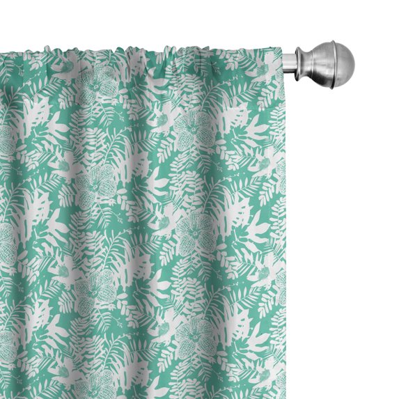 Ambesonne Tropical Window Curtains, Palm Leaves Flowers Art, Each 28" W x 63" L, Dark Seafoam White