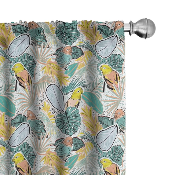 Ambesonne Tropical 4-Panel Curtains, Palm Leaves Parrots Art, 56"x63", Pale Teal Yellow and Seafoam