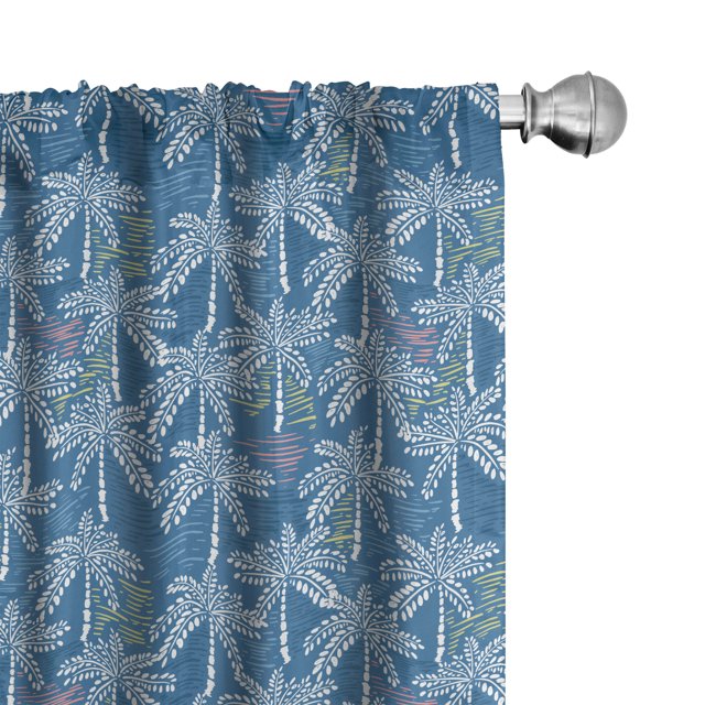 Ambesonne Tropical 4-Panel Curtains, Palm Trees with Lines Art, 56"x84", Dark Turquoise and Khaki