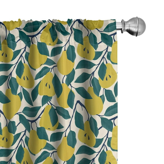 Ambesonne Tropical Window Curtains, Pear Fruits Leaves Vintage, Each 28" W x 84" L, Earth Yellow and Dark Teal