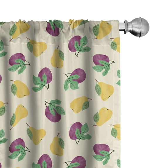 Ambesonne Tropical Window Curtains, Pears and Passion Fruits, Each 28" W x 95" L, Plum Green and Pale Yellow