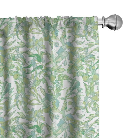 Ambesonne Tropical Window Curtains, Peruvian Lilies Eucalyptus, Each 28" W x 84" L, Avocado Green White and Grey