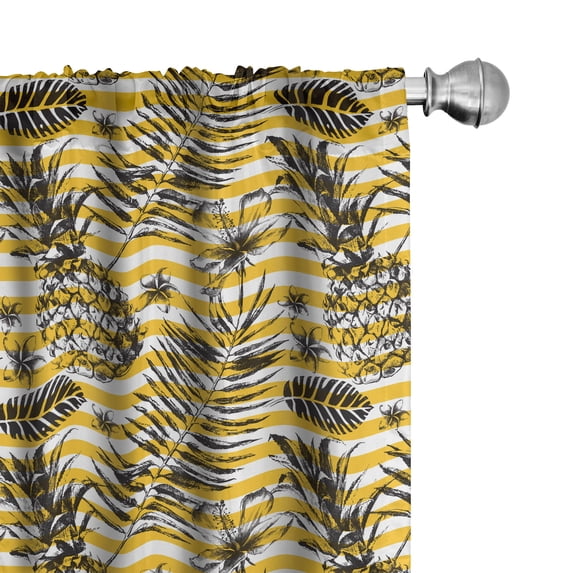 Ambesonne Tropical Window Curtains, Pineapples Flowers Palms, Each 28" W x 84" L, Yellow Grey