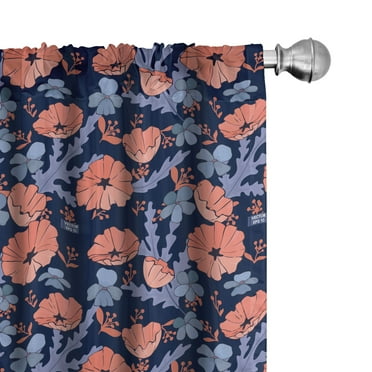 Ambesonne Tropical 4-Panel Curtains, Pink Spring Flowers Art, 56"x95", Dark Peach and Indigo
