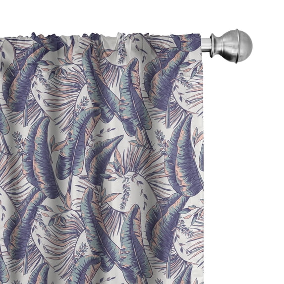 Ambesonne Tropical 4-Panel Curtains, Pinnate Banana Leaves Art, 56"x84", Pale Teal Blush