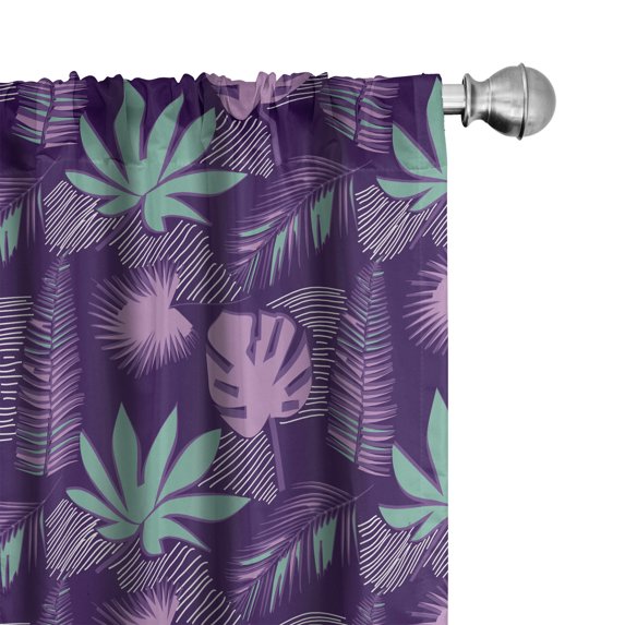 Ambesonne Tropical Window Curtains, Purple Exotic Jungle Art, Each 28" W x 84" L, Purple and Seafoam