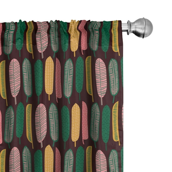 Ambesonne Tropical Window Curtains, Repetitive Ethnic Leaves, Each 28" W x 95" L, Pale Ruby Sand Brown