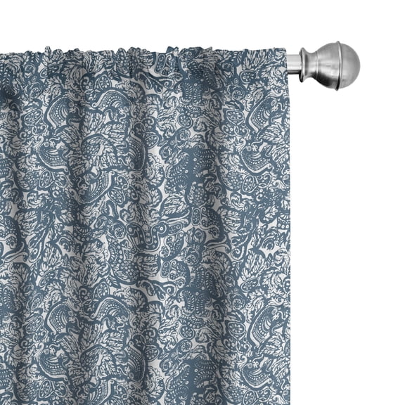 Ambesonne Tropical Window Curtains, Sketch Style Drawn Flora, Each 28" W x 84" L, Slate Blue White and Grey