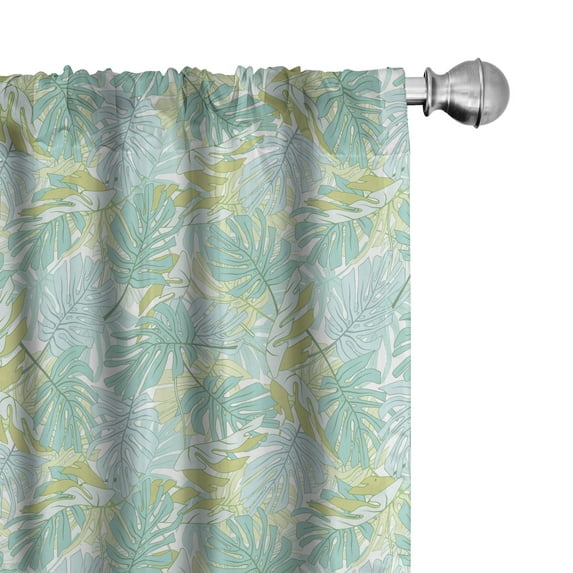 Ambesonne Tropical Window Curtains, Soft Toned Jungle Leaves, Each 28" W x 84" L, Pale Blue and Khaki