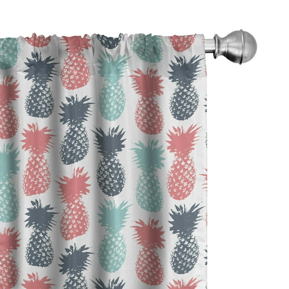 Ambesonne Tropical Window Curtains, Stamped Minimal Backdrop, Each 28" W x 63" L, Turquoise White Coral