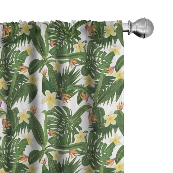 Ambesonne Tropical Window Curtains, Strelitzia Monstera Palm, Each 28" W x 63" L, White Olive Green