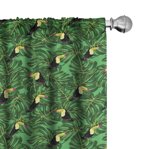 Ambesonne Tropical Window Curtains, Toucan Birds on Leaves, Each 28" W x 84" L, Green and Multicolor