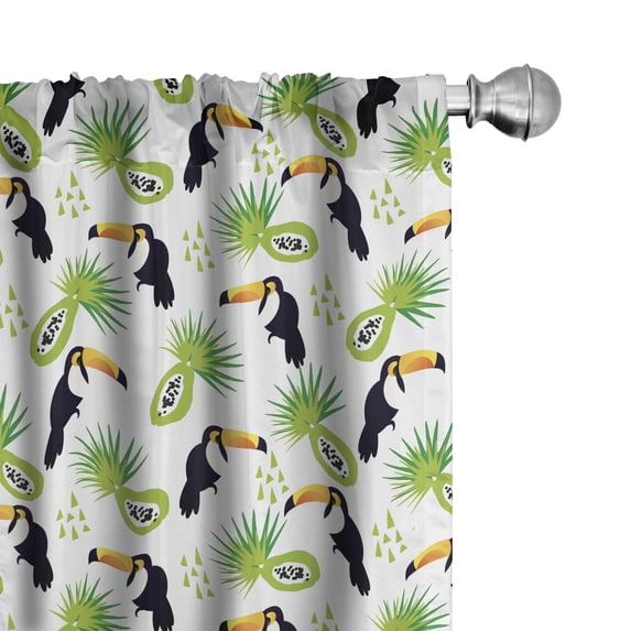Ambesonne Tropical Window Curtains, Toucan and Palm Pattern, Each 28" W x 63" L, Green Black and Orange