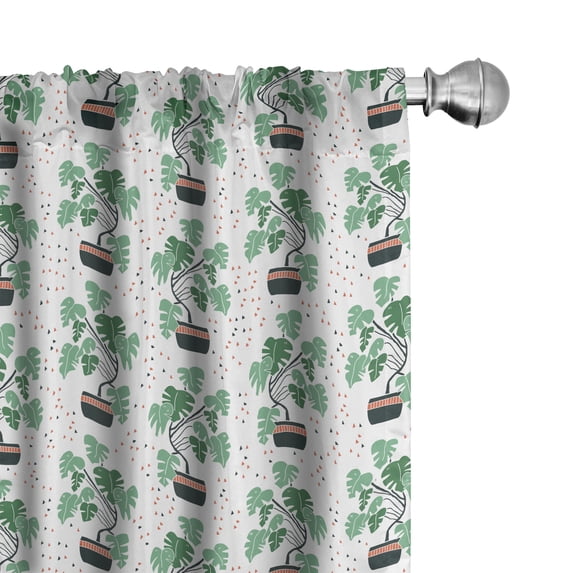 Ambesonne Tropical Window Curtains, Triangles and Leaves Art, Each 28" W x 95" L, Forest Green Salmon Coral