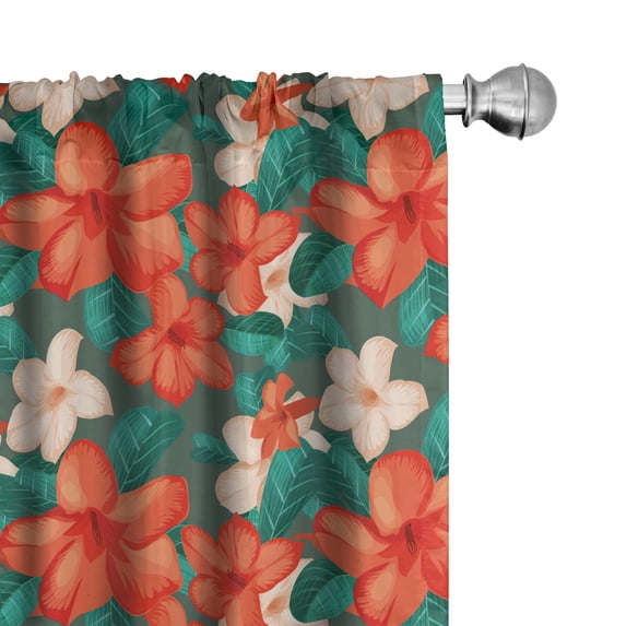Ambesonne Tropical Window Curtains, Vintage Exotic Flowers Art, Each 28" W x 63" L, Burnt Sienna and Dark Teal