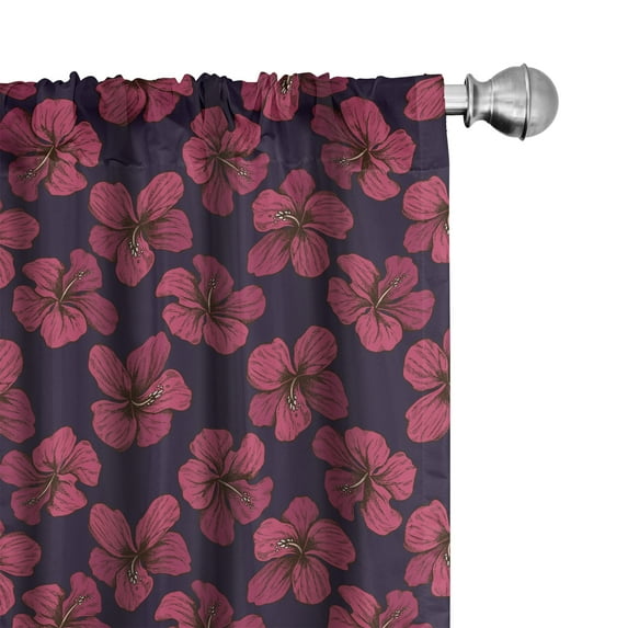 Ambesonne Tropical Window Curtains, Vintage Hibiscus Flora Art, Each 28" W x 95" L, Dark Magenta and Dried Rose