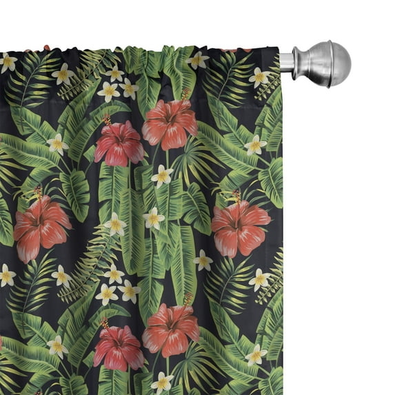 Ambesonne Tropical Window Curtains, Vintage Summer Pattern, Each 28" W x 84" L, Red Lime Green