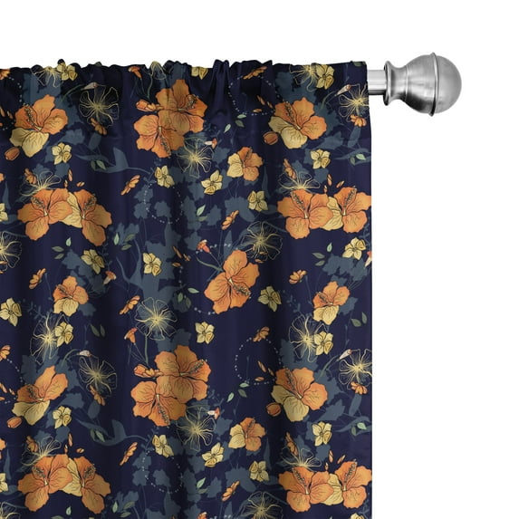 Ambesonne Tropical Window Curtains, Warm Colors Flowers Plot, Each 28" W x 63" L, Burnt Orange Navy Blue