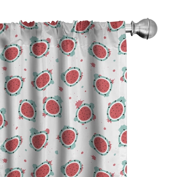 Ambesonne Tropical Window Curtains, Watermelons Splashes Art, Each 28" W x 63" L, Dark Coral Turquoise