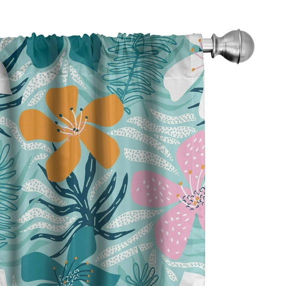 Ambesonne Tropical Abstract Curtains, Blooming Flower, Pair of 28"x84", Seafoam Orange Soft Pink