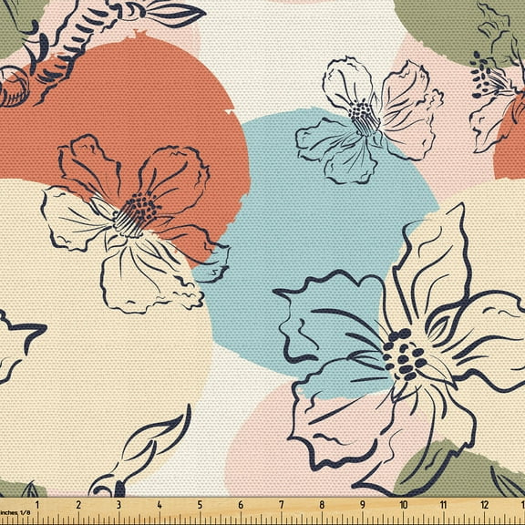 Ambesonne Tropical Abstract Fabric by the Yard Upholstery, Vintage Floral, 1 Yard, Pale Rust Beige and Pale Teal