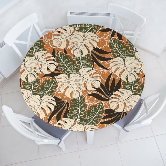 Ambesonne Tropical Abstract Fitted Round Tablecloth, Vintage Garden, 40"- 44" Diameter, Persian Orange and Beige