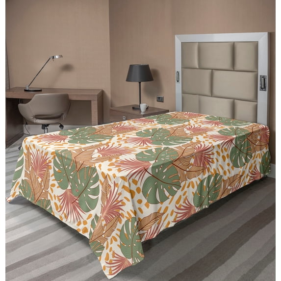 Ambesonne Tropical Abstract Flat Bedding Sheet Soft Top Sheet, Vintage Autumn, Twin, Blush Camel and Reseda Green