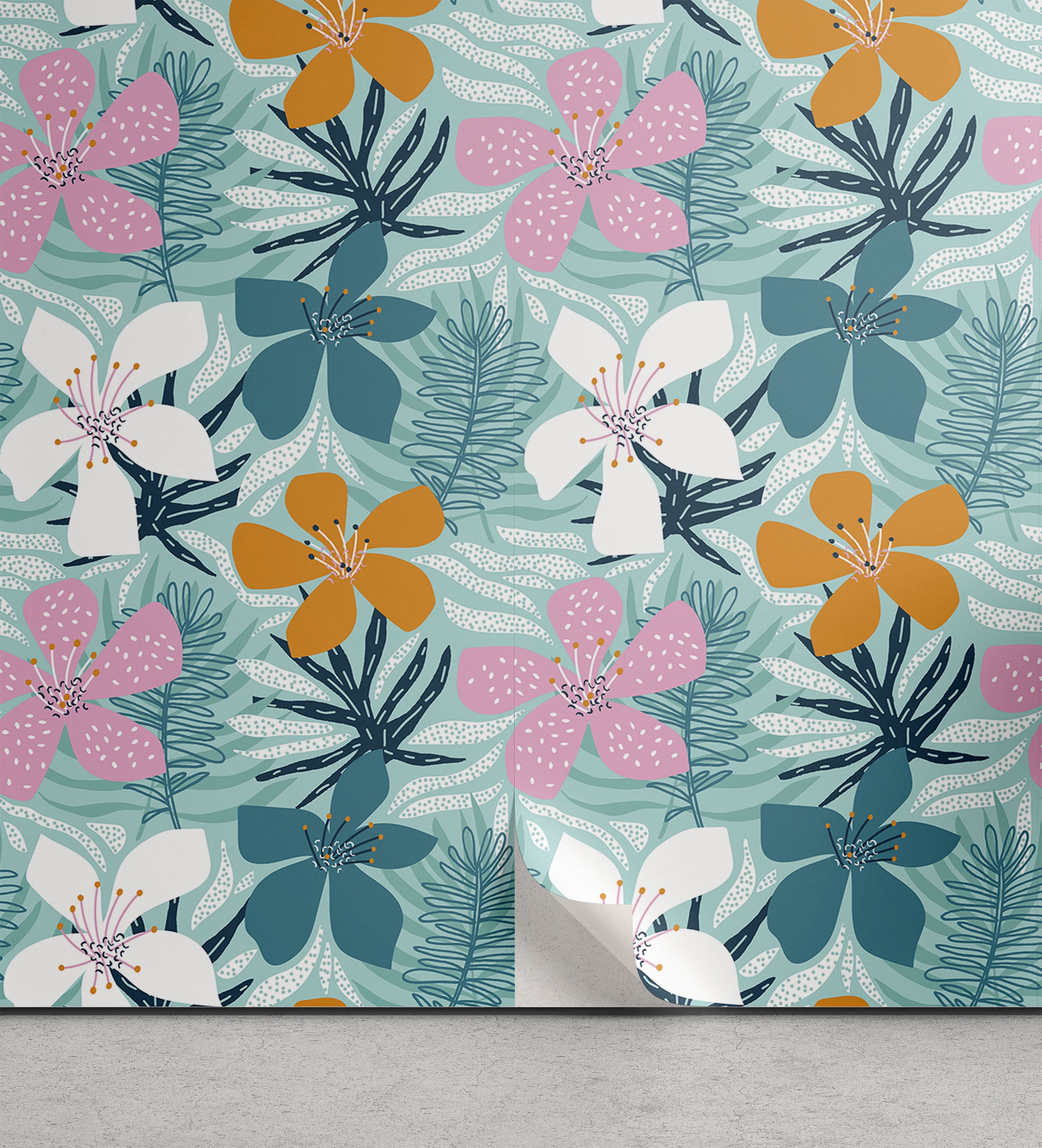 Abstract Peeling Sticker Ambesonne Tropical Abstract Peel & Stick Wallpaper for Home, Blooming ...