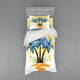 thumbnail image 1 of Ambesonne Tropical Bedding Set 3 Pcs, Cartoon Island Sunset, Twin, Blue Orange, 1 of 3