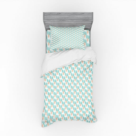 Ambesonne Tropical Bedding Set 3 Pcs, Exotic Leaves Hawaiian, Twin XL, Pale Blue Salmon