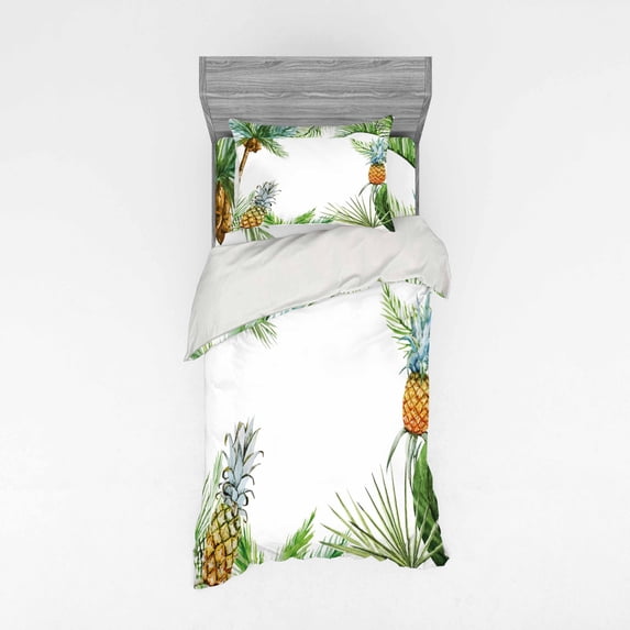 Ambesonne Tropical Bedding Set 3 Pcs, Frame Style Palm Trees, Twin XL, Multicolor