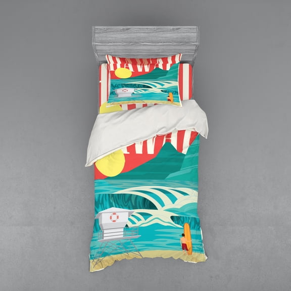 Ambesonne Tropical Bedding Set 3 Pcs, Hawaii Holiday Coast, Twin XL, Sand Teal