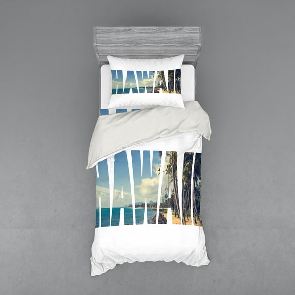 Ambesonne Tropical Bedding Set 3 Pcs, Hawaii Themed, Twin XL, Blue Green