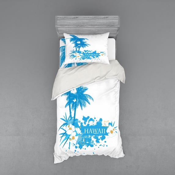 Ambesonne Tropical Bedding Set 3 Pcs, Hawaiian Island Aqua, Twin, Aqua White