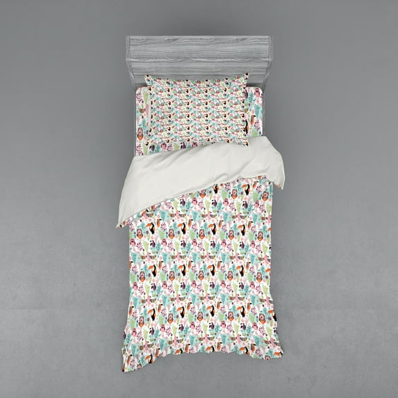 Ambesonne Tropical Bedding Set 3 Pcs, Hawaiian Toucan Bird, Twin XL, Multicolor