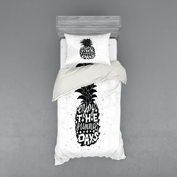 Ambesonne Tropical Bedding Set 3 Pcs, Pineapple Hawaii Fruit, Twin, Black and White